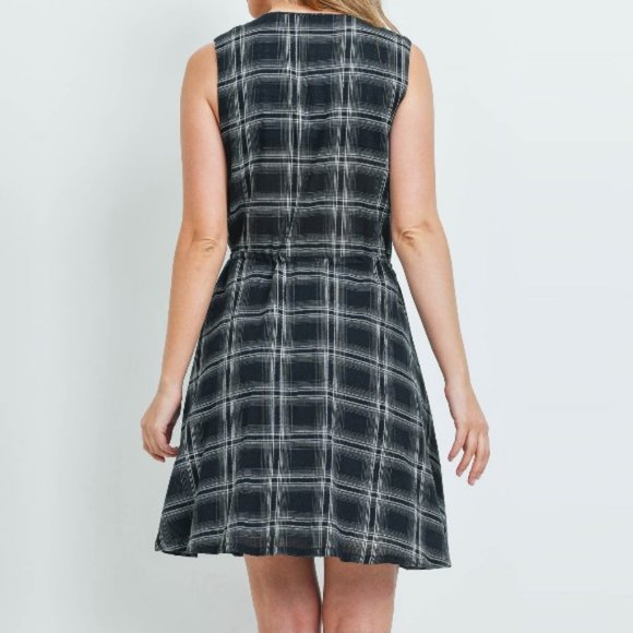 Metallic Plaid Cotton Drawstring Dress - Picture 2 of 7